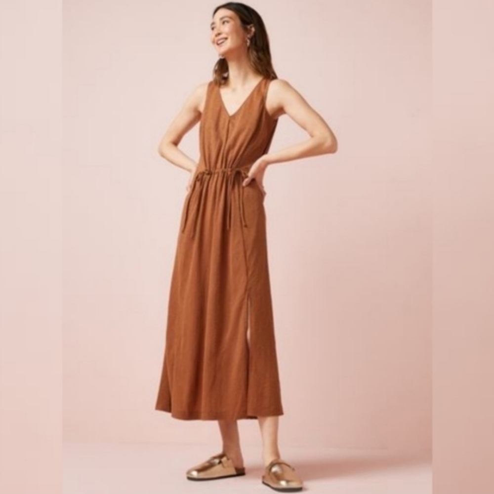 Athleta Echo Sleeveless Midi Crepe Dress NWOT Women’s Size Medium Bronze Rust - Picture 14 of 14